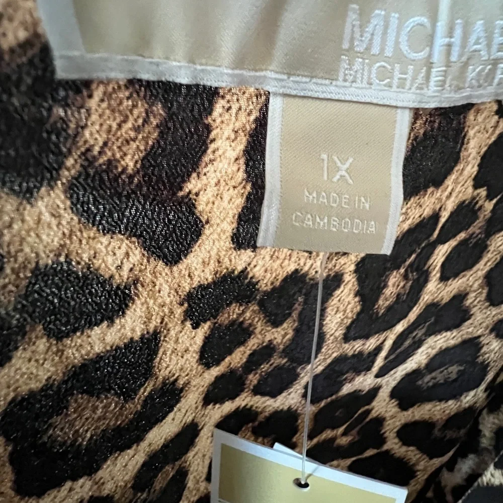 🟤NEW! MICHAEL KORS Smocked Waist Animal Print Dress in Brown/Ivory/Black Sz 1X
